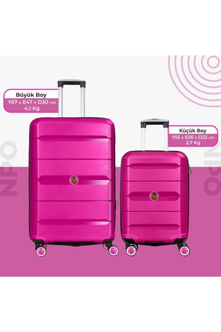 Npo Diamond Pp Polipropilen Büyük Ve Küçük Boy 2'li Kırılmaz Valiz Seti - Fuşya Pembe