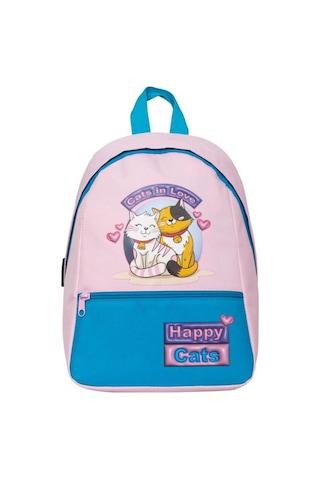 Superbag Kız Çocuk Anaokulu Çantası Mutlu Kediler Desenli Sırt Çantası Kreş Çantası Pembe