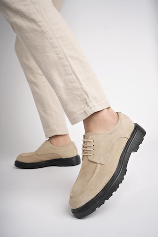 Muggo Samuel Garantili Günlük Klasik Hakiki Deri Casual Rahat Ortopedik Kalın Taban Erkek Ayakkabı Bej Süet Bej