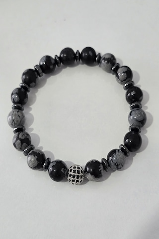8 Mm Zirkon Taşı, Hematit, Karlı Obsidyen Doğaltaş Bileklik Siyah - Beyaz