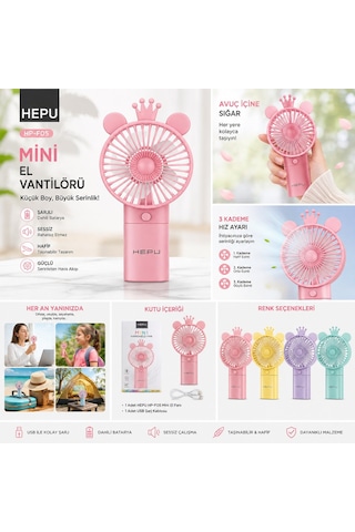 Hepu Hp-f05 Şarjlı Mini El Vantilatörü Usb Taşınabilir El Fanı Sessiz 3 Kademeli Çocuk Ve Yetişkin U