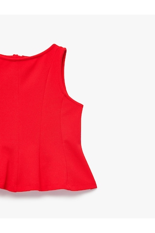 Koton Bisiklet Yaka Kolsuz Crop Bluz Kırmızı 6skg60103ak