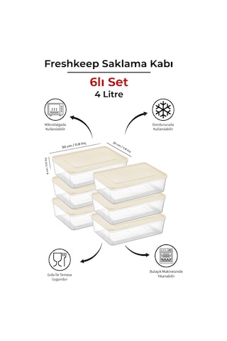 Freshkeep 6 Lı 4l Bej Saklama Kabı - Gıda Koruma, Mikrodalga Ve Dondurucu Uyumlu Şampanya