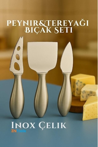 Zhltools Inox Peynir Bıçağı Seti - Tereyağı Bıçağı Kahvaltı Seti Profesyonel Tasarım 304 Paslanmaz Çelik Gümüş