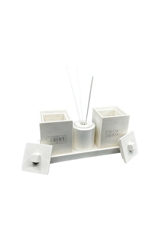 Beton Banyo Organizer Set Bej - Beyaz