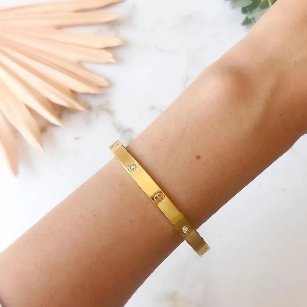 Taşlı Altın Çelik Bileklik Altın
