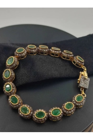 925 Ayar Gümüş Zümrüt Ve Elmas Bileklik 266 Altın