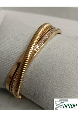 Çapraz Kuşaklı Gold Renk Kelepçe Bileklik Gold