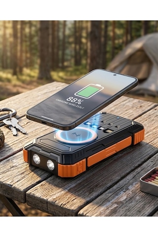 20000 Mah Powerbank Güneş Enerjili Kablosuz Şarj Hızlı Şarj Taşınabilir Batarya - Lisinya