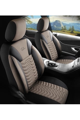 Panda Paris Serisi Pike Kumaş Oto Koltuk Kılıfı Tam Set Bej - Siyah
