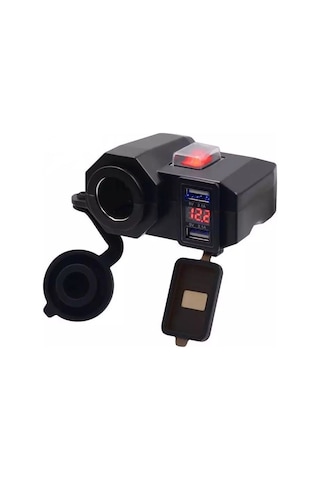Motosiklet Çift Port Usb Şarj Voltmetre Ve Çakmak Yuvası
