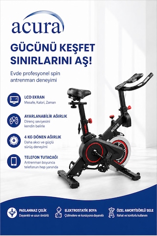 Acura Ac-400 Nabız Ölçerli, Ayarlanabilir, Ekstra Konforlu Spin Bike Kondisyon Bisikleti