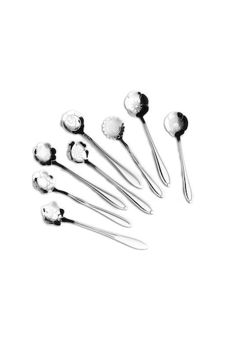 8 Adet Çiçek Paslanmaz Çelik Kahve Çay Bardağı Kaşık Çay Kaşığı Mutfak Aracı Hediye Gümüş