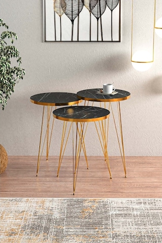 Bendir Gold Metal Ayaklı Gold Detaylı Zigon Sehpa