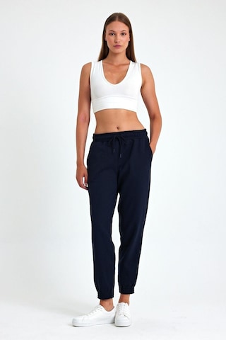 Kadın Lacivert Pamuklu Kalın Paçası Lastikli Yüksek Bel Rahat Jogger Eşofman Altı Lacivert