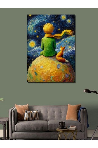 Kanvas Tablo Uzaydaki Çocuk Ve Tilki Van Gogh Tarzi 70cmx100cm