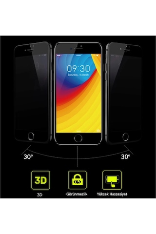 Kuulaa Apple iPhone Uyumlu 6s / 6 Plus 3d Full Privacy Gizlilik Siyah Kırılmaz Cam Ekran Koruyucu Mh-hs0622798892