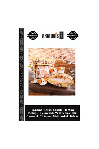 Pudding Peluş Yastık - 8 Mini Peluş - Oyuncaklı Yastık Sevimli Oyuncak Tasarım Obje Yatak Odası Çok Renkli