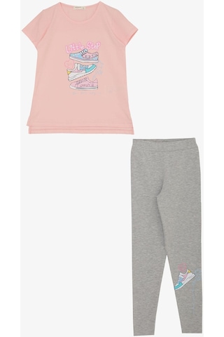 Breeze Kız Çocuk Taytlı Takım Renkli Ayakkabı Baskılı 5-10 Yaş, Pembe-pembe Pembe