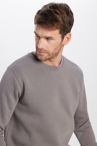 Tudors Unisex Oversize Geniş Kesim Pamuklu Yumuşak Dokulu İçi Polarlı Basic Gri Bisiklet Yaka Sweatshirt-31939 Gri