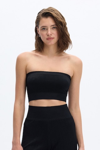 SubTone Dikişsiz Rib Dokulu Straplez Crop Top Siyah