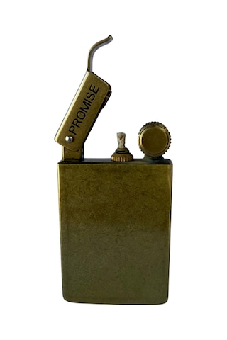 Promise Fırçalı Gold Kapaklı Tek Alevli Metal Benzinli Çakmak