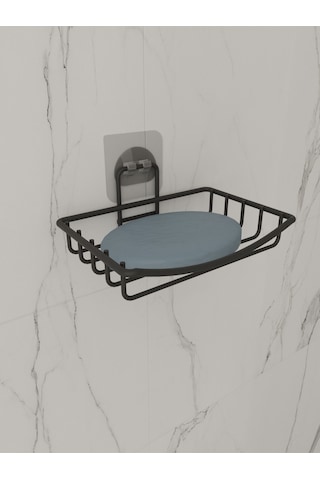 Suntel Sabunluk Banyo Mutfak Lavabo Metal Sabunluk Yapışkanlı Mat Siyah