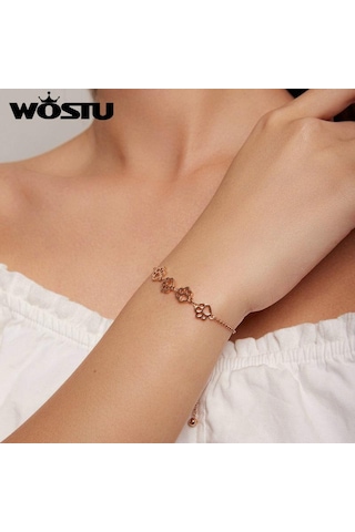 Wostu Sıcak Moda 925 Ayar Gümüş Paw Trail Köpek Hayvan Zinciri Ve Bağlantı Bilezikler Kadınlar Için Siyah