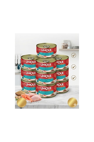 Unıque Gold Series Somonlu & Tavuklu Konserve Yaş Kedi Maması 85 Gr Sos Içinde Parça Etli 12 Adet