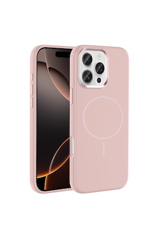 Zore Apple iPhone Uyumlu 16 Pro Max Kılıf M-safe Şarj Özellikli Metal Kamera Çerçeveli Omsy Edi Silikon Kapak - Rose G Rose Gold