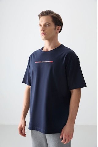 Air Jones Tommy Life Lacivert %100 Pamuk Kalın Yumuşak Dokulu Oversize Fit Baskılı Erkek T-shirt - 88358 Lacivert
