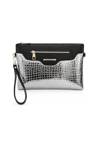 Sanmorris Kadın Suni Deri Ayarlanabilir Çapraz Ve El Askılı Portföy, Clutch Çanta S-1360 Gümüş