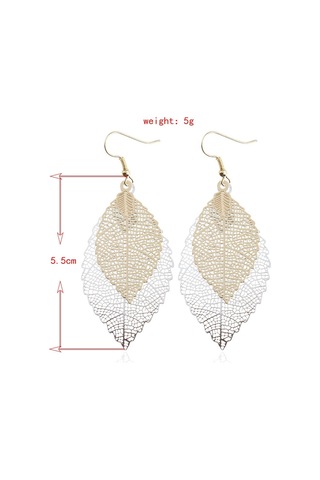 Çift Katmanlı Yapraklar Püskül Küpe Basit Retro Metal Yaprak Kulaklar Süsler Royalblue Sarı