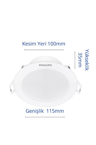 Philips Eridani 7w 6500k Dl190b Led6 D100 865tr Spot Armatür Dış 115mm Delik 100mm Beyaz