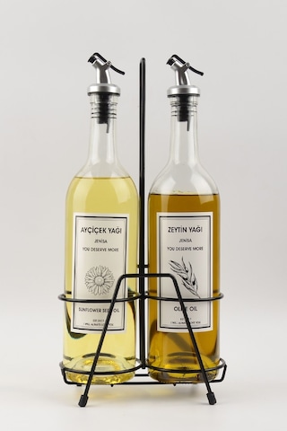 Jenisa Standlı Etiketli Akıtmaz Yağdanlık Yağlık 2 Adet 750 ML Siyah - Şeffaf