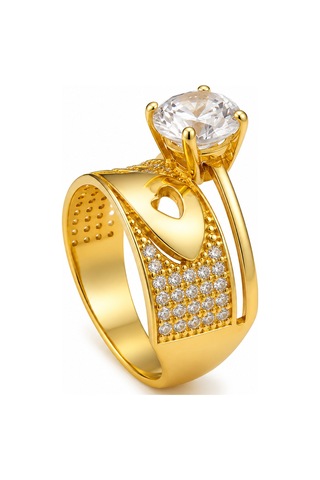 Yazıcılar 14 Ayar Altın Kalp Detaylı Golden Love Tektaş Kadın Yüzük 3,30 Gr 443