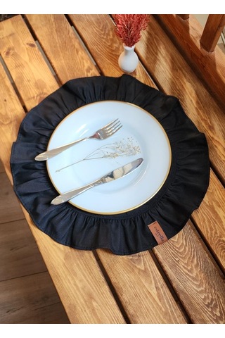 Lizbon Keten Yuvarlak Fırfırlı 2 Li Vintage Amerikan Servis Siyah 40x40