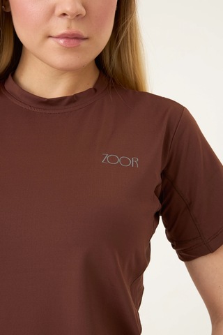 Zoor Kadın Kısa Kol Compression Fitness Gym Spor Body Tshirt Kahverengi