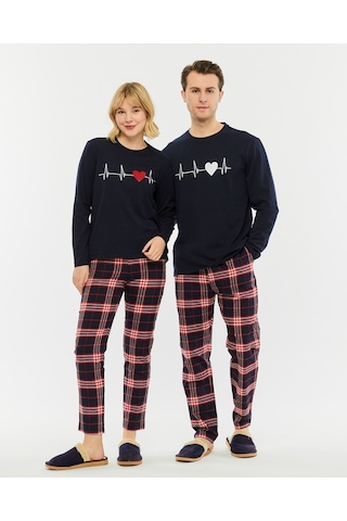 Bella Dossi Çiftlere Özel Kombin Kalp Atışı Pijama Takımı Lacivert