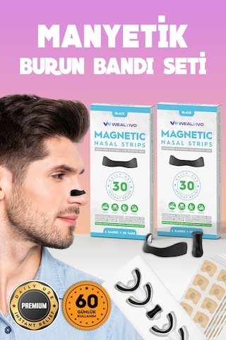 60 Adet Premium Mıknatıslı Burun Bandı, Horlama Önleyici Burun Ap