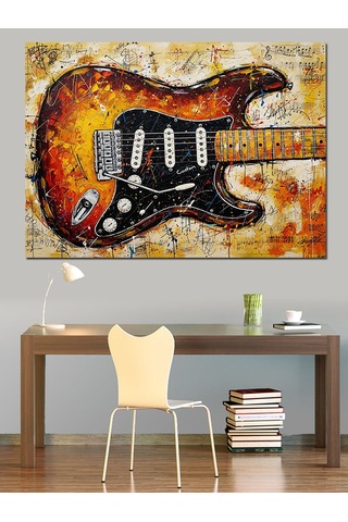 Elektrogitar Soyut Çizimi Dekoratif Kanvas - Mdf Ahşap Tablo