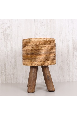Muz Yaprağı Puf & Stools-doğal Teak Ağacı Gövde 32x50 Cm Bej