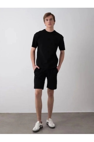Erkek Çocuk King Yazılı T-shirt Şortlu Takım-15539 Siyah