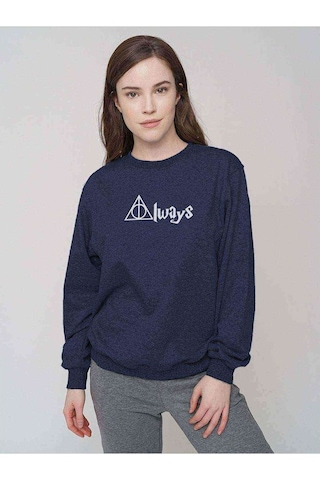 Büyücü Baskılı Indigo Mavi Kadın Sweatshirt