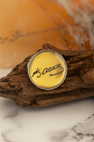 Söz Konusu Vatansa Gerisi Teferruattır Yazılı Atatürk İmzalı Gümüş Rozet -8468 Gümüş