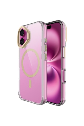 Apple Uyumlu iPhone 17 Kılıf M-safe Şarj Özellikli Airbagli Kamera Standlı Zore Azor Kapak - Gold Gold