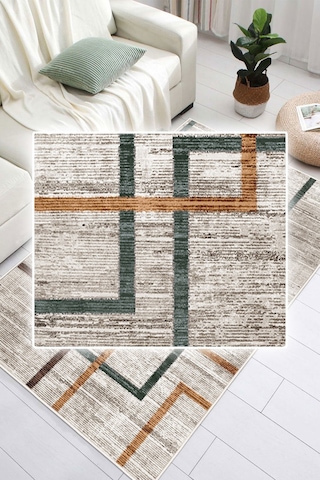 Modern Makinede Yıkanabilir Kaydırmaz Leke Tutmaz Salon Halı Oturma Odası Mutfak Antre Halısı Yolluk Yeşil