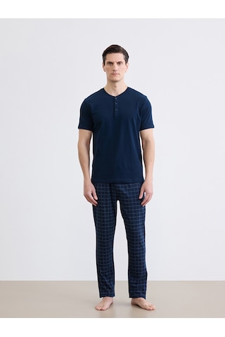 Lc Waikiki Lc Waıkıkı Lacivert Bisiklet Yaka Kısa Kollu Erkek Pijama Üst