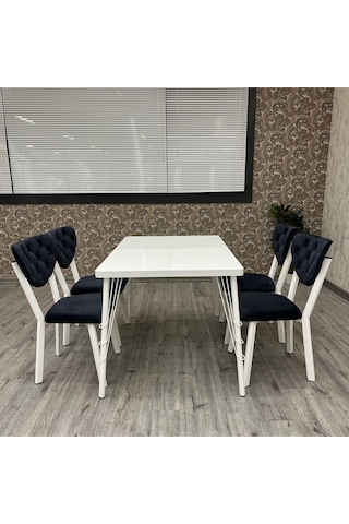 Mutfak Masa Sandalye Takımı Akuamarin 80-120 Ck 4 Kişilik Mutfak Masası Takımı Beyaz Düz Beyaz Antrasit