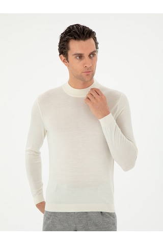 Cacharel Ekru Slim Fit Kaşmir İpek Karışımlı Çeyrek Balıkçı Yaka Triko Kazak Bej